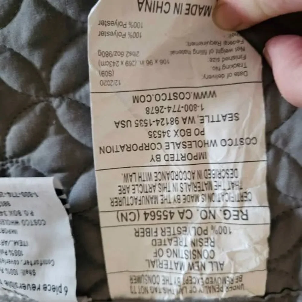Costco King Size Gray Reversible Bed Coverlet